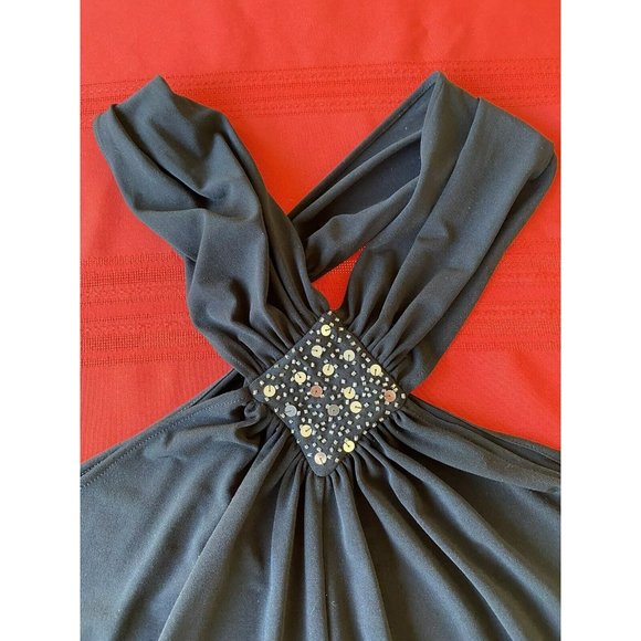 COPY - Lane Bryant Halter Top Blouse 18 Black Sequin Beaded Pleated Neck Tie Si… - Picture 4 of 8